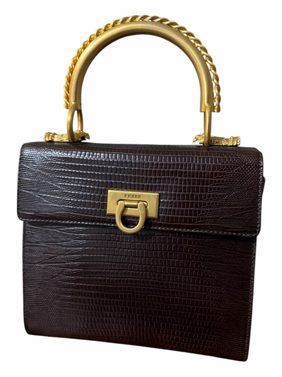 Gianfranco Ferre Handbags - Gianfranco Ferre Dark Brown Croc-Embossed Top-Handle Satchel with Gold Hardware